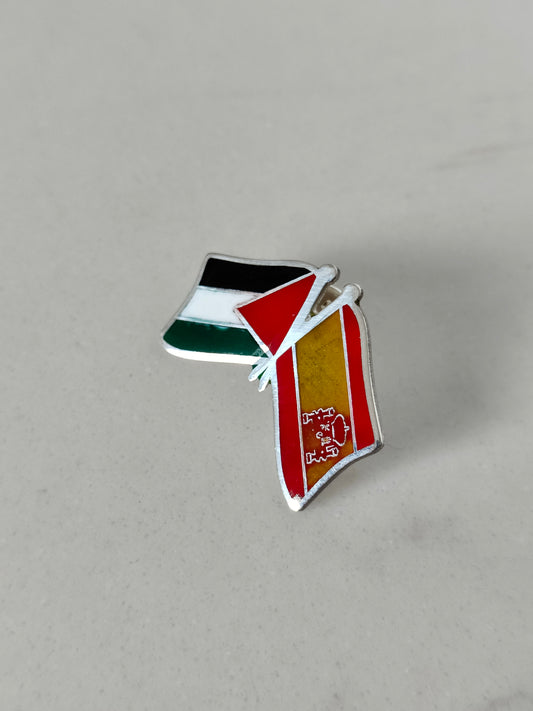 Authentic Silver Palestine & Spain Dual-Flag Pin – Celebrating Unity & Heritage