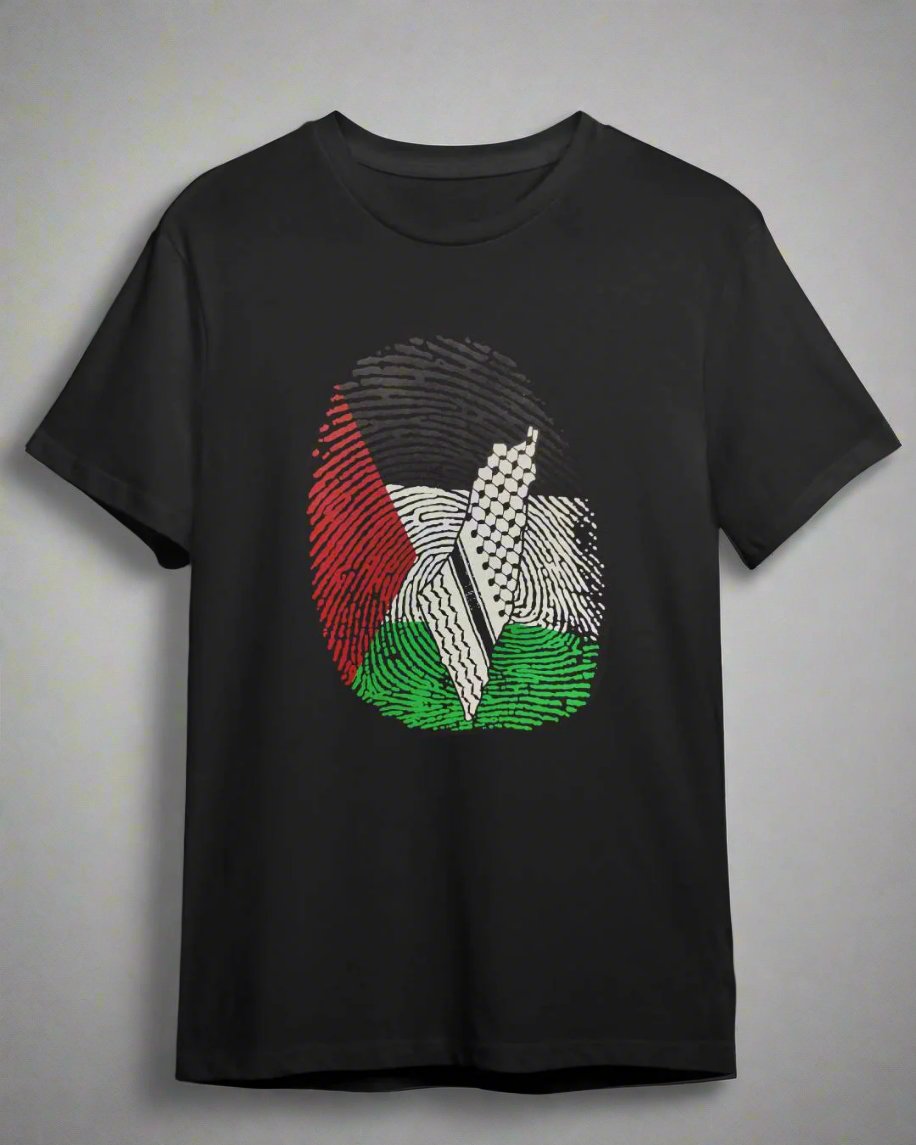 Palestine fingerprint flag of Palestine with Map unisex t-shirt ...