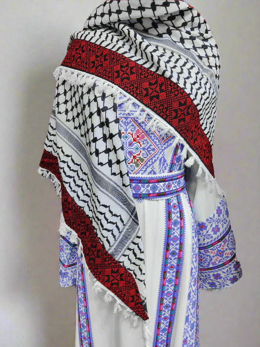 Palestine keffiyeh surrounded with red embroidery