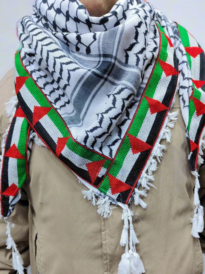 Palestine keffiyeh surrounded with embroidered Palestine flag