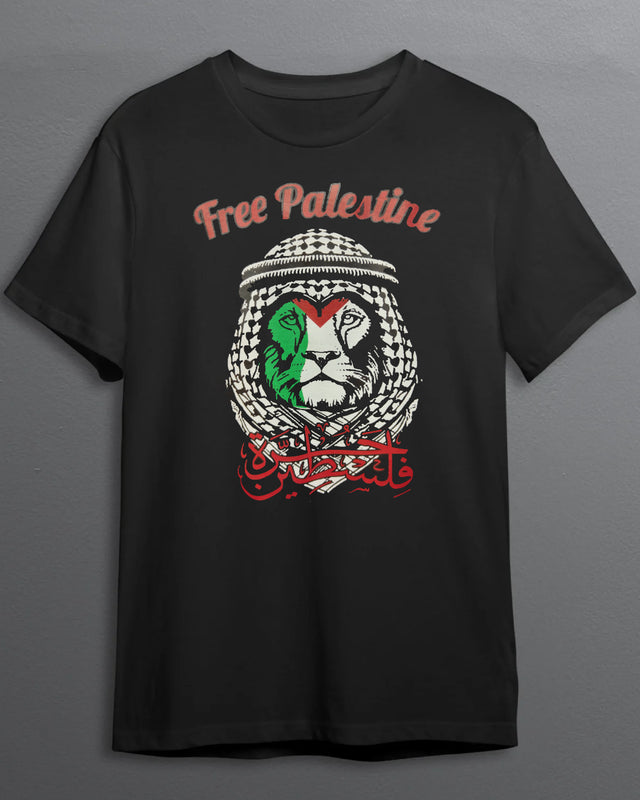 "Free Palestine - Lion with keffiyeh t shirt" Unisex Cotton T-Shirt