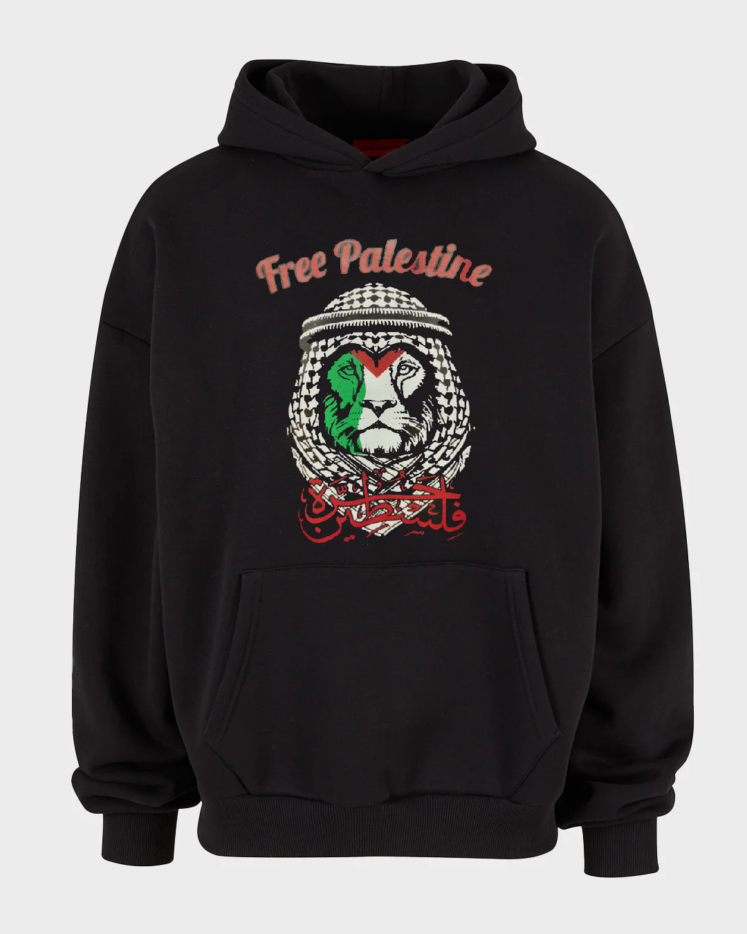 Free Palestine Lion Hoodie with Keffiyeh and Arabic Script