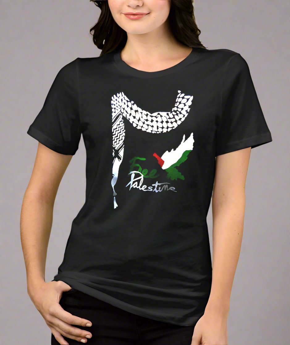 free palestine with dove of peace and keffiyeh t shirt